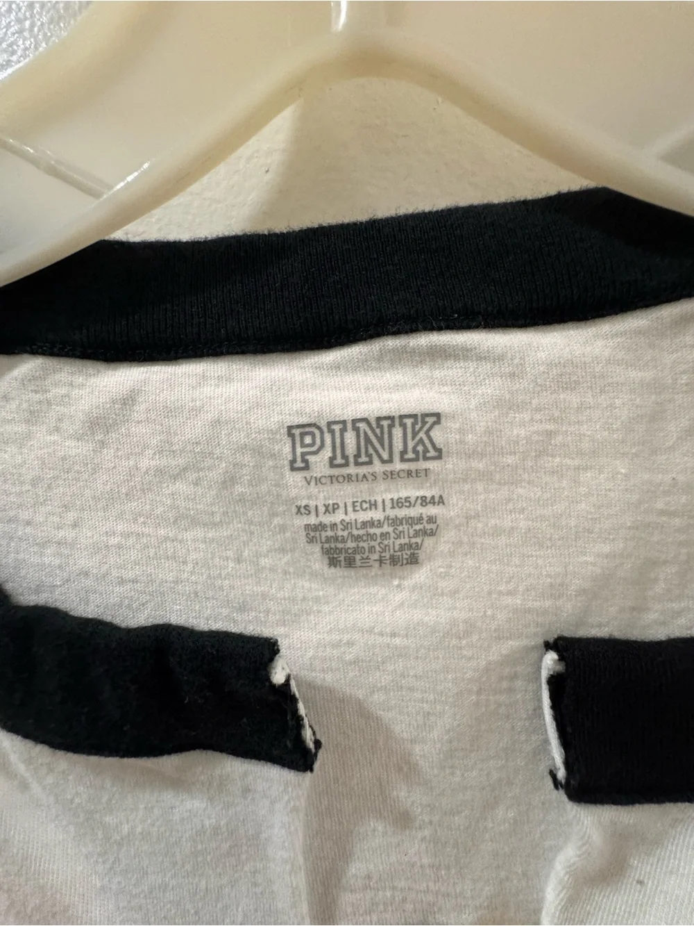 PINK Victoria's Secret White Tee with Black Trim and P Logo